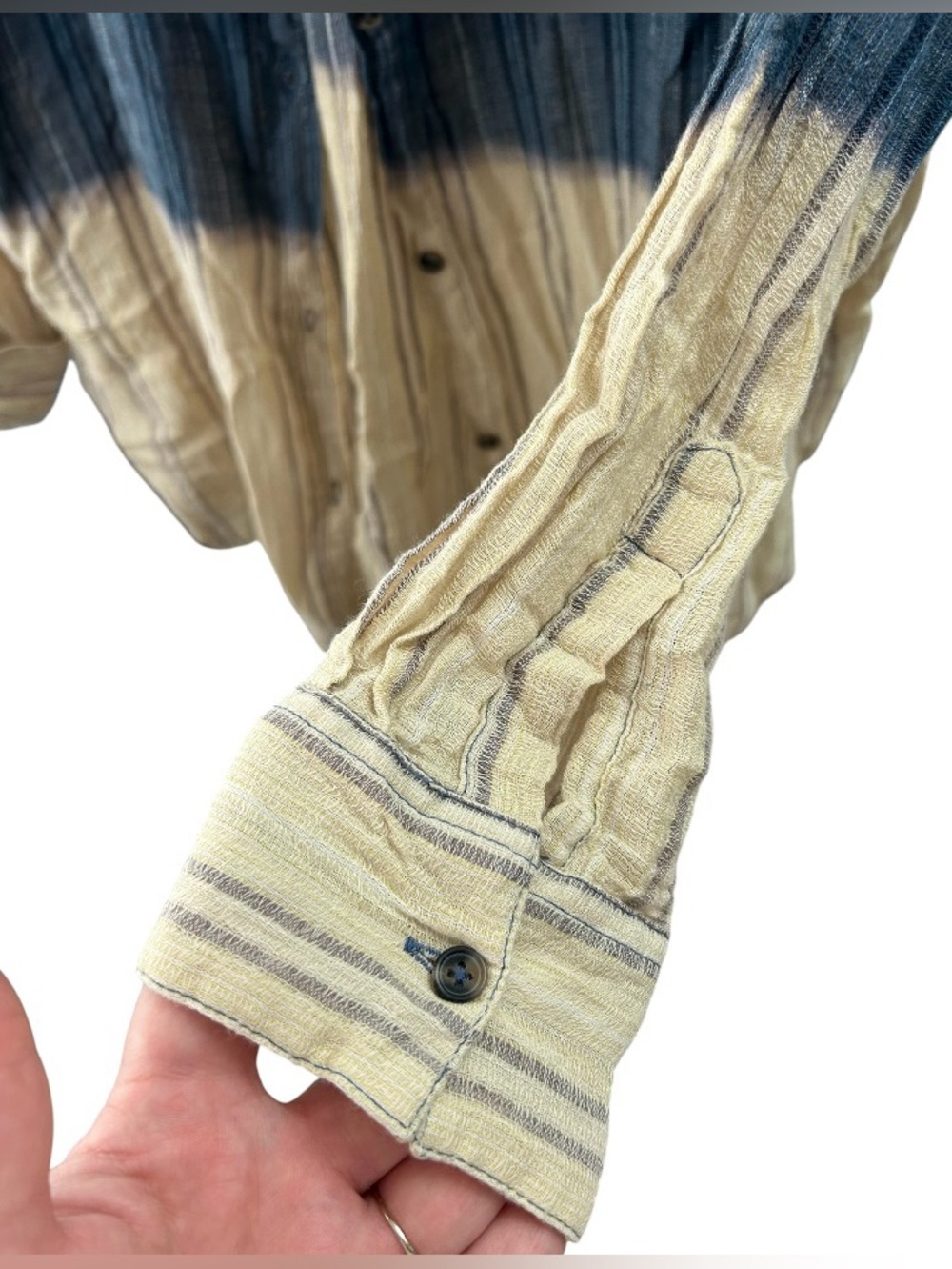 BDG Women’s oversized Small Dip-Dye Sadie Striped Button-Up Shirt Blue and Cream - Picture 6 of 8